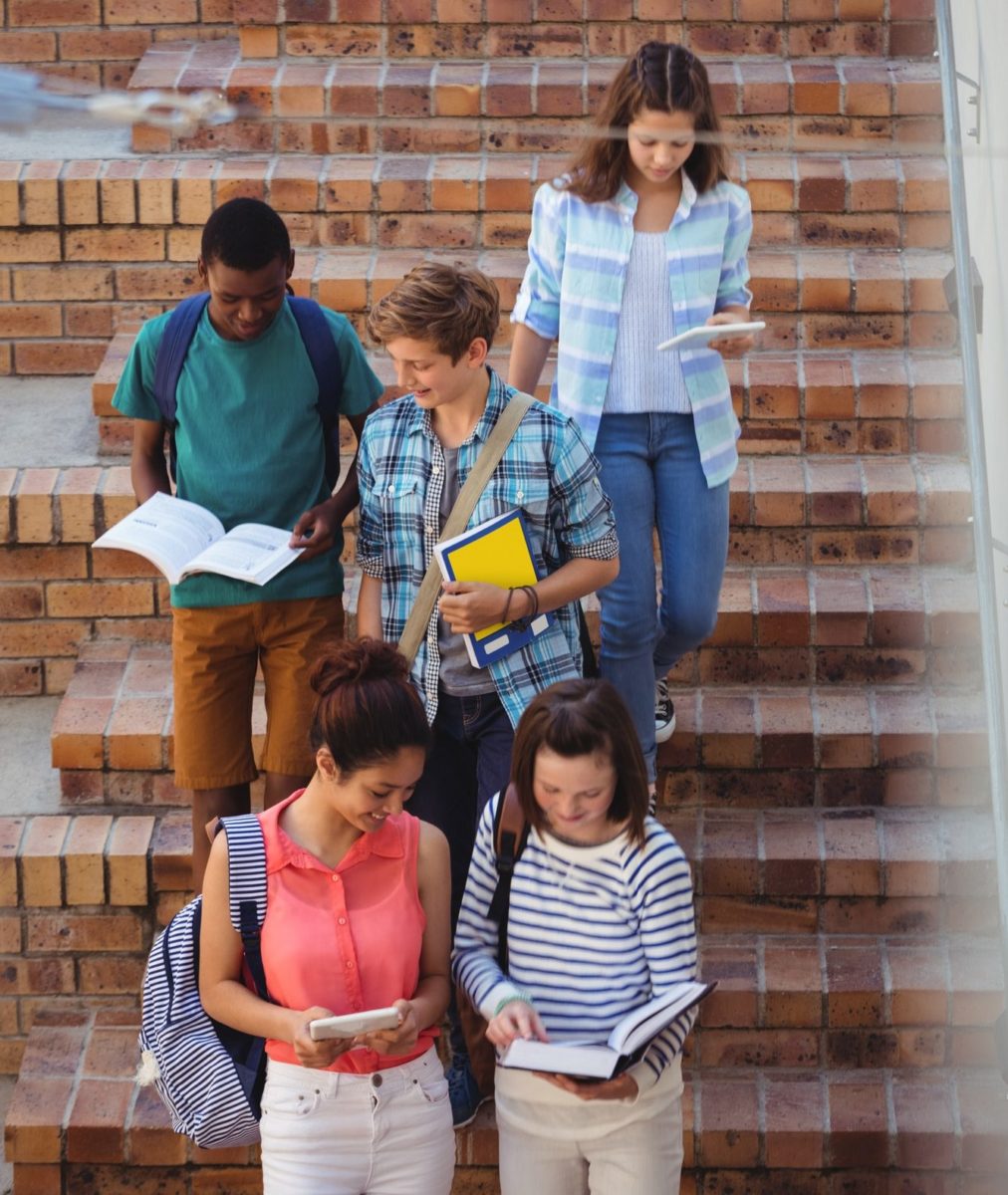 students moving down staircase e1669189513465 Apeksha Telecom Home